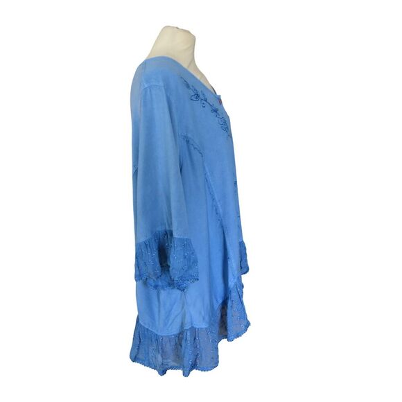 The Paragon 2X Blue Embroidered Button Front Top Rayon Boho Tunic Shirt - Picture 4 of 8